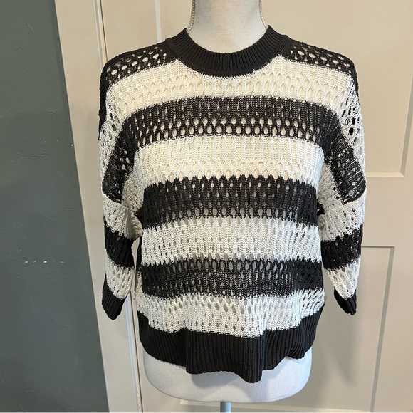 Madewell Relaxed Open Stitch White & Gray Striped Sweater Tee medium - Picture 5 of 12